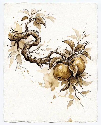 Sepia Ink Apple Branch Illustration