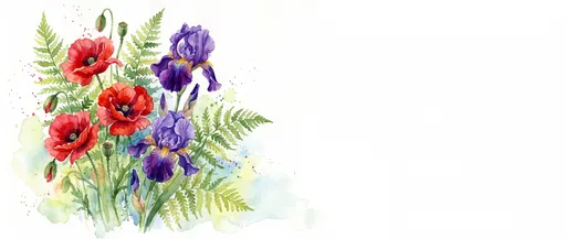 Watercolor Poppies and Irises Floral Banner