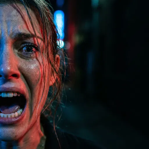 Terrified Woman Screaming in Dark Alley
