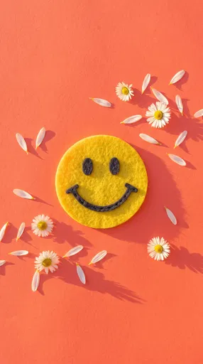Yellow Felt Smiley Face With Daisy Petals