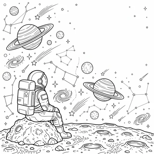 Astronaut Stargazing Coloring Page Illustration
