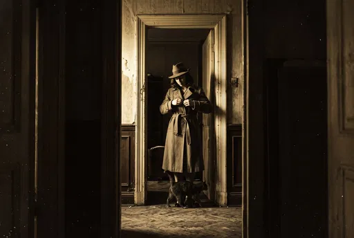 Woman in Trench Coat in Doorway