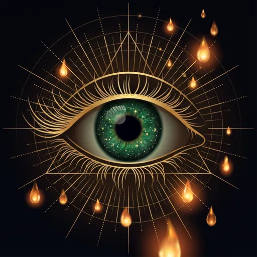 Mystical Emerald Eye With Golden Geometric Rays