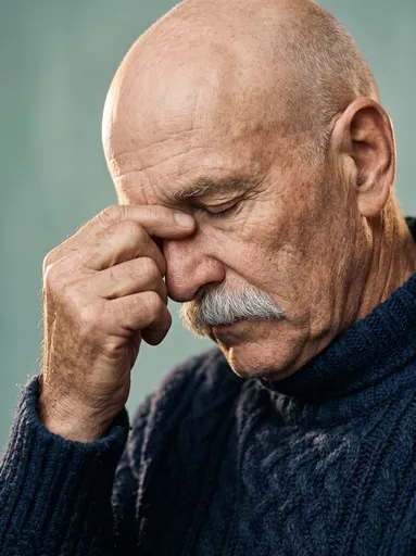 Older Man Pinching Nose Portrait