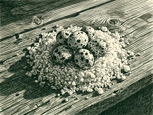 Cross-Hatched Ink Quail Eggs on Salt