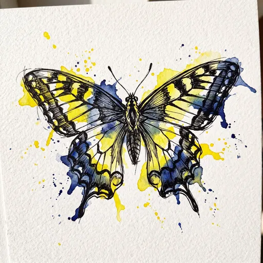 Watercolor and Ink Swallowtail Butterfly Drawing