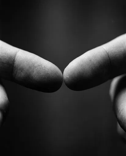 Macro Black and White Fingertips Touching