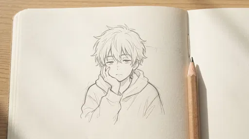 Pencil Sketch of Sleepy Anime Boy