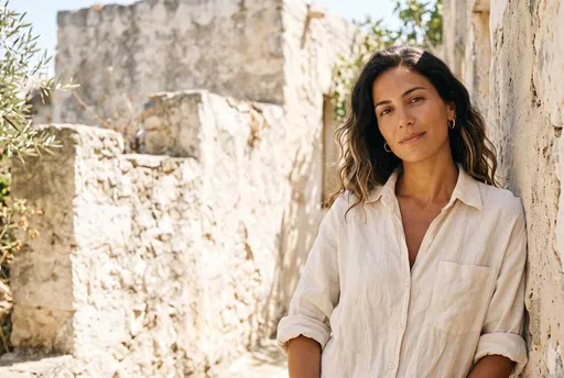 Woman Leaning Against Sunlit Limestone Wall