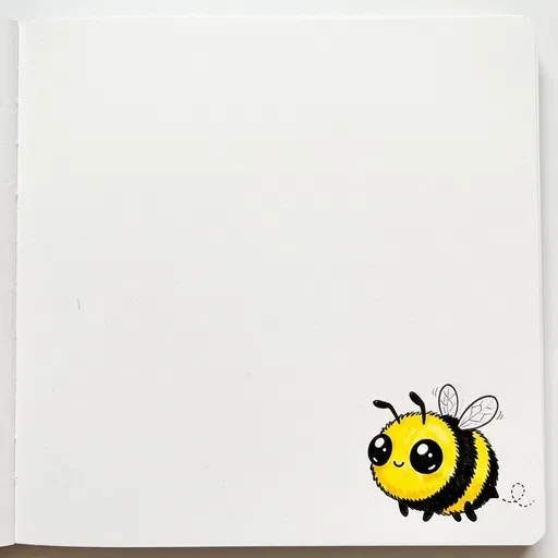 Kawaii Bumblebee Drawing on Blank Sketchbook Page