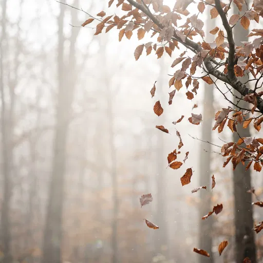 Falling Autumn Leaves in Misty Forest