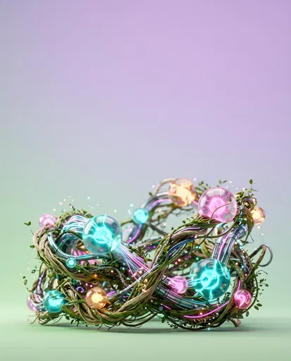 Bio-Digital Vines with Glowing Neon Nodes