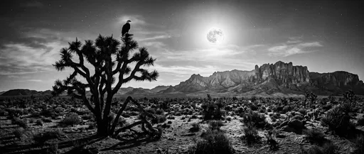 Eagle Perched on Joshua Tree at Night