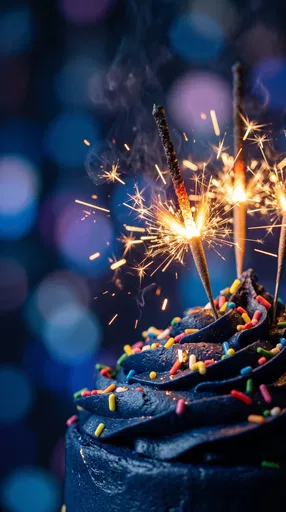 Lit Sparklers on Blue Frosted Cake