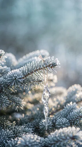 Frosted Spruce Branch with Glass Icicle
