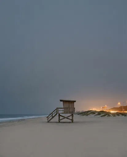 Solitary Wooden Lifeguard Tower at Dusk