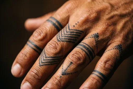 Macro Close-Up of Geometric Finger Tattoos