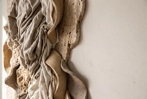 Tactile Mixed-Media Relief With Linen and Stone