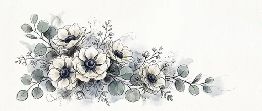 Watercolor and Ink White Anemone Sketch