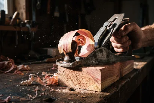 Hand Plane Shaving Cedar Wood Curl