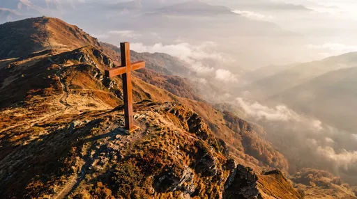 Corten Steel Cross on Mountain Ridge