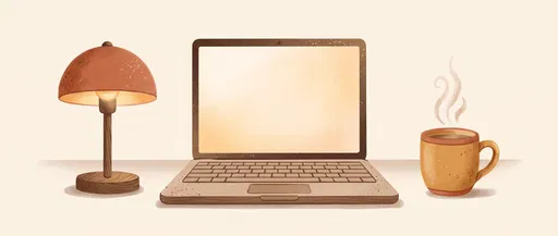 Cozy Laptop Desk Illustration with Lamp