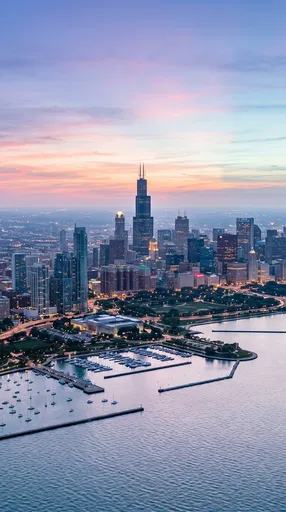 Aerial Chicago Skyline at Pastel Twilight