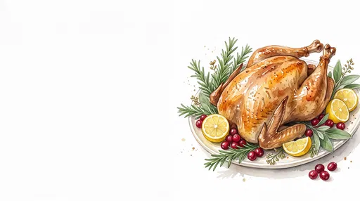 Watercolor Roasted Turkey Platter Illustration