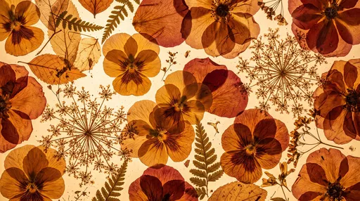 Backlit Pressed Autumn Flowers Flat Lay