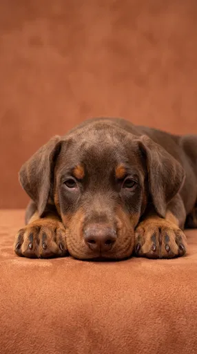 Red Doberman Puppy Resting on Terracotta