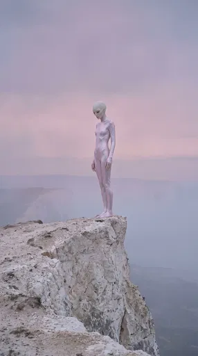 Humanoid Alien Standing on White Cliff