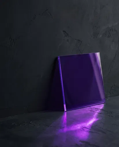 Purple Acrylic Square on Dark Plaster