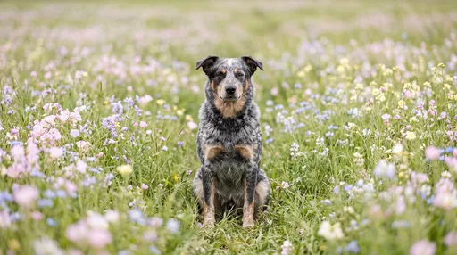 Blue Merle Dog in Wildflower Meadow
