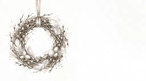 Sepia Watercolor Easter Wreath Illustration