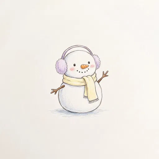 Cute Chibi Snowman Colored Pencil Illustration