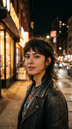 Woman With Shaggy Wolf Cut At Night