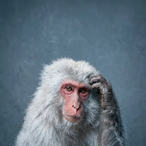 Studio Portrait of Thinking Japanese Macaque