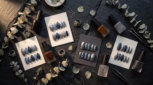 Blue and Silver Press-On Nails Flat Lay