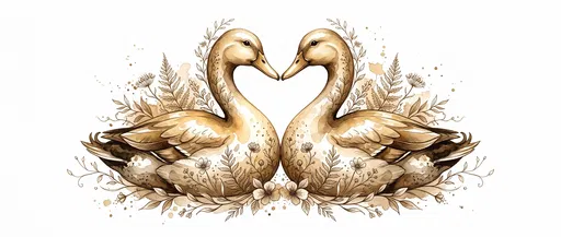 Sepia Watercolor Ducks Forming Heart Shape