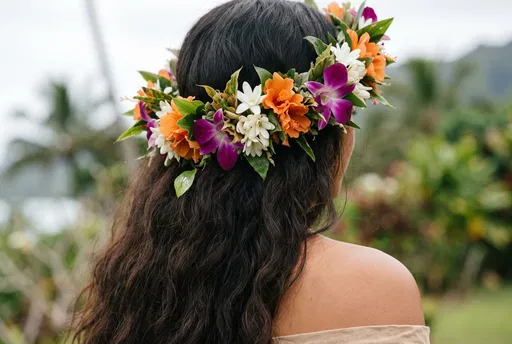 Woman Wearing Hawaiian Haku Lei Crown
