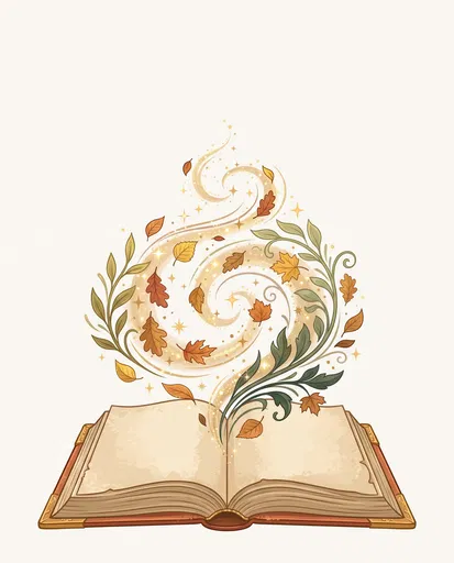 Open Vintage Book With Magical Autumn Swirl