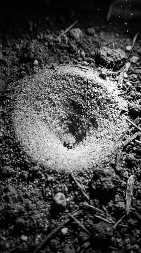 Monochrome Macro of Antlion Sand Trap