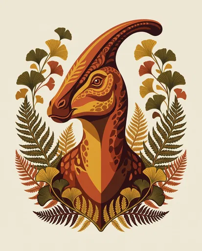 Vintage Parasaurolophus Bust With Prehistoric Foliage