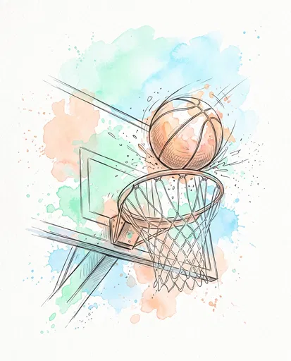 Pastel Watercolor Basketball Hoop Sketch