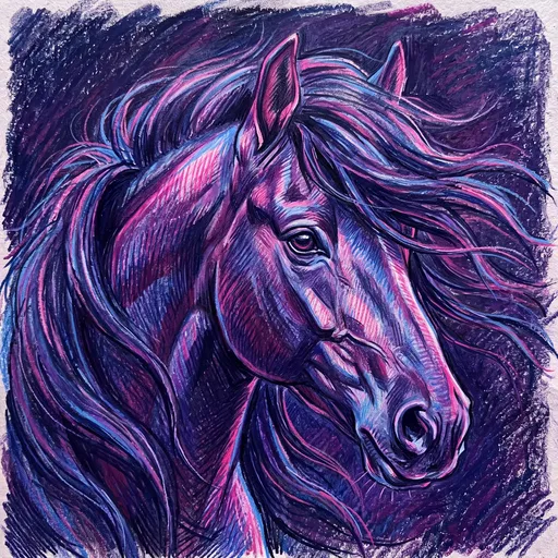 Vibrant Purple and Blue Horse Illustration