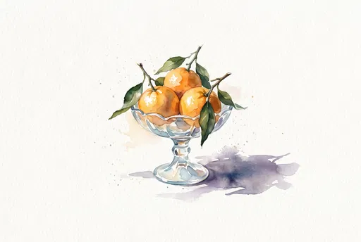 Watercolor Tangerines in Glass Compote Bowl