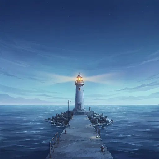 Anime Lighthouse on Breakwater at Twilight