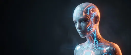 Futuristic Translucent Android With Glowing Circuitry