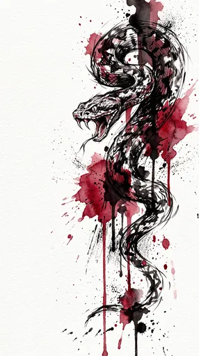 Black Ink and Crimson Watercolor Viper Illustration