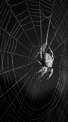 Monochrome Orb-Weaver Spider on Web